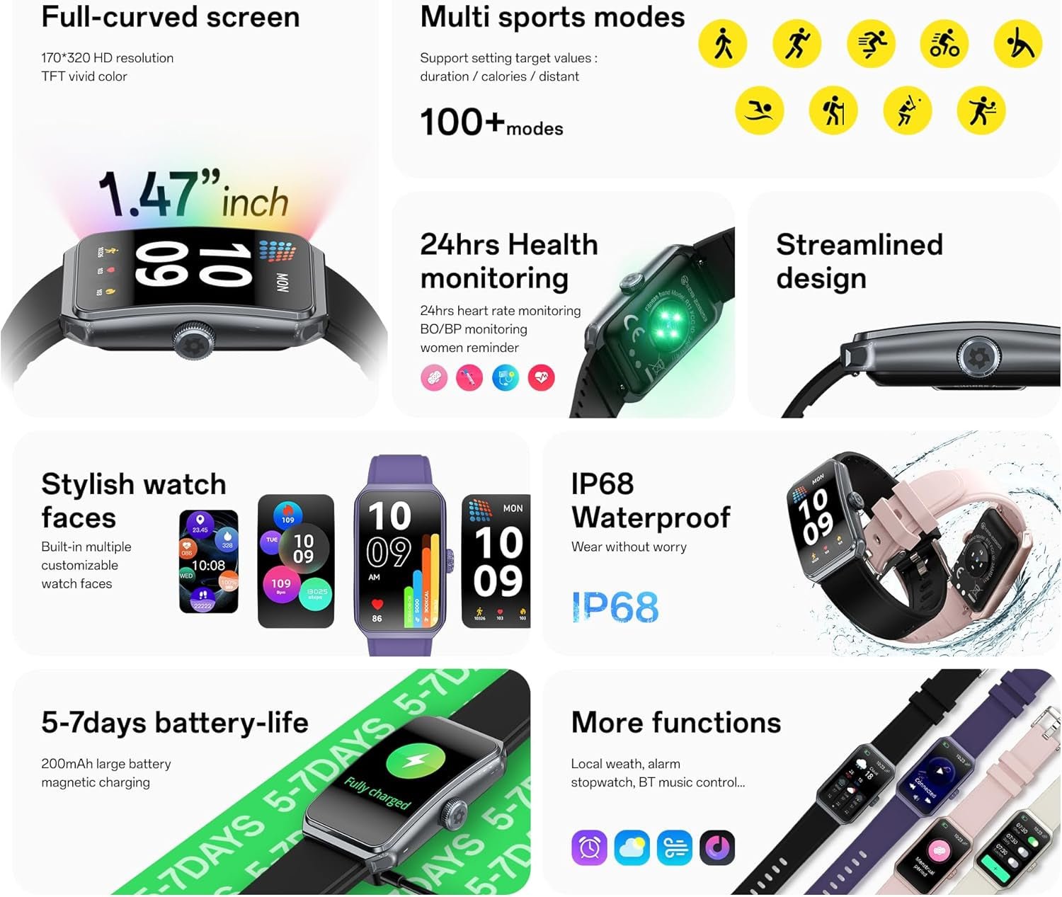 1.47" Fitness Tracker – Heart & Sleep Monitor, Waterproof - Bela Fils BoutiqueBela Fils Boutique